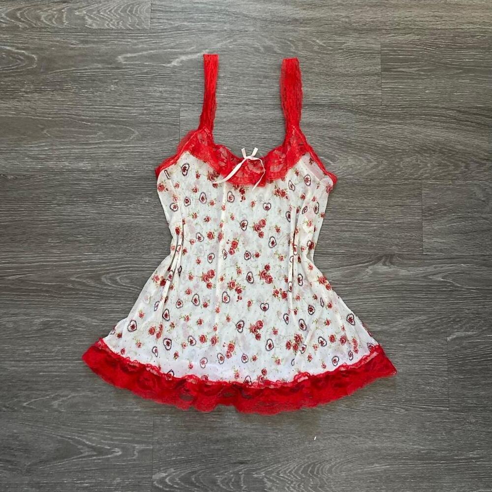 babydoll red and white floral cami